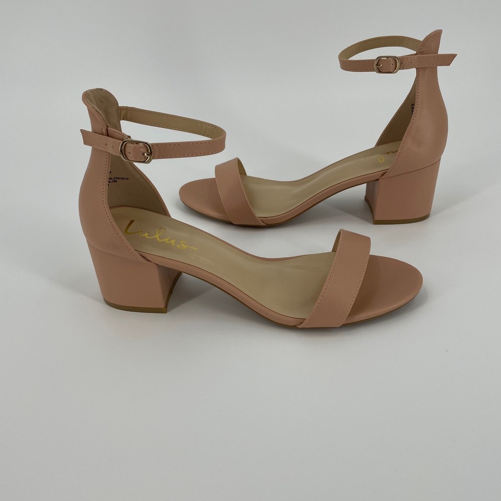 Lulus Harper Nude Vegan Leather Ankle Strap Block Heel Sandals Size 10 - Picture 4 of 8